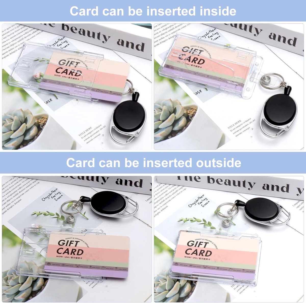 Vicloon ID-Kaarthouder - 4 Stuks Met Intrekbare Sleutel, Jojo, Clip - Hard Plastic, Horizontaal/Verticaal, 2 Draagmanieren - Voor ID-Badgehouder