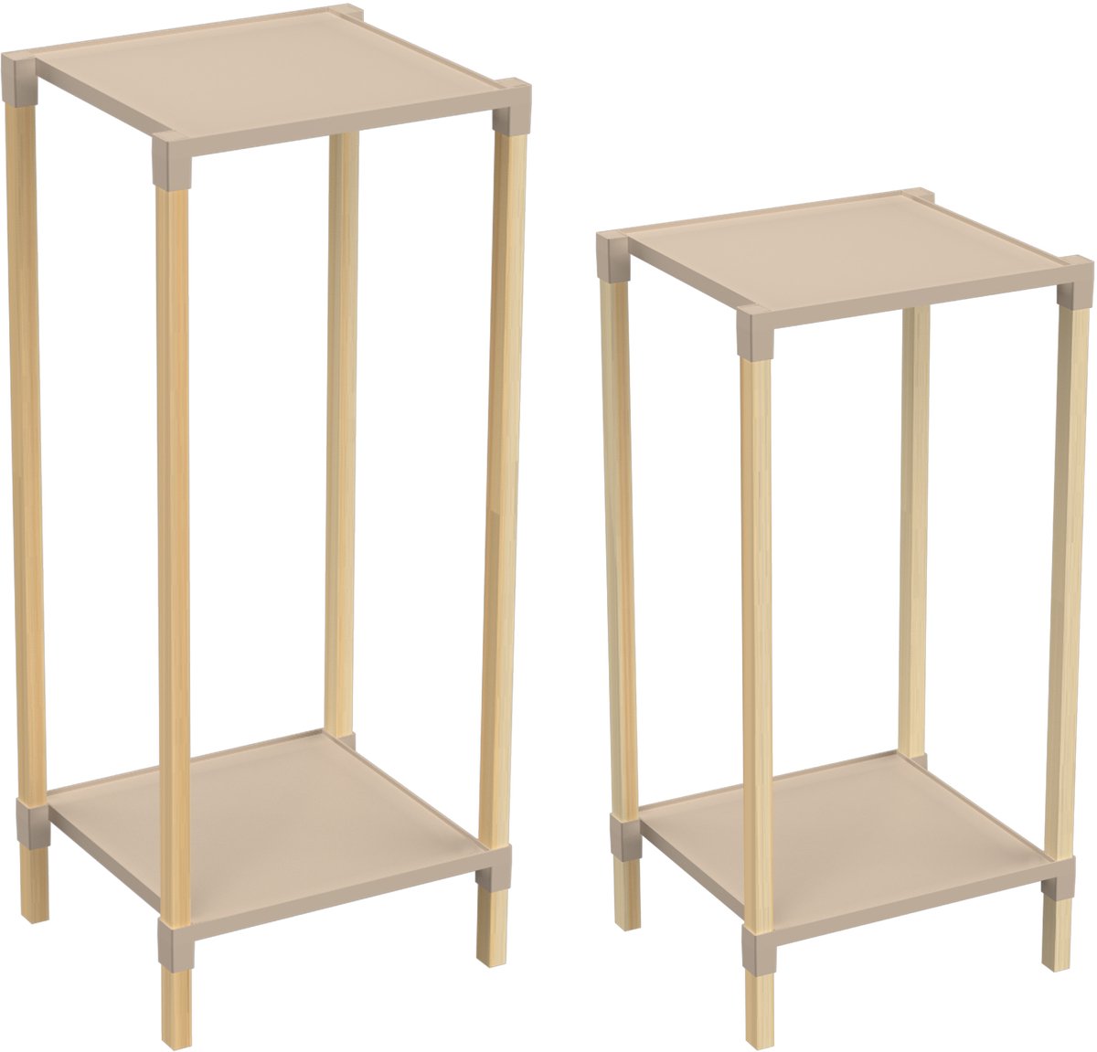 Fixwood 2-Tier Plantenstandaard – Set van 2 Bloemenrekken – Houten Bloemenstandaard voor Binnen & Buiten – Decoratieve Plantentafel – 50 & 60 cm Hoog – Beige/Natuur