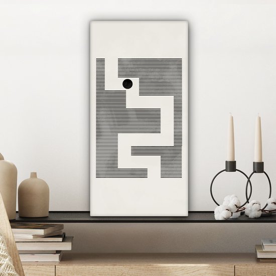 Canvas schilderij 20x40 cm - Wanddecoratie Doolhof - Abstract - Minimalisme - Muurdecoratie woonkamer - Slaapkamer decoratie - Kamer accessoires - Schilderijen op canvas