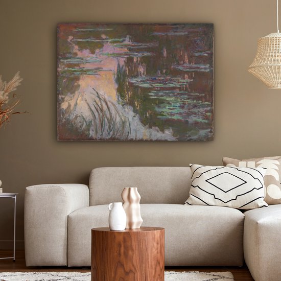 Tableau sur toile Les Nymphéas au soleil couchant - Tableau de Claude Monet - 120x90 cm - Décoration murale
