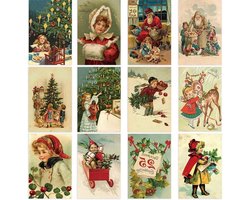 Vintage Kerst Kaarten Set, 12 stuks Kerstkaarten met Winter Thema - Kerstman en Antiek Design - Ideaal voor Kerstwensen - Inclusief Gift Berichten Kaart.