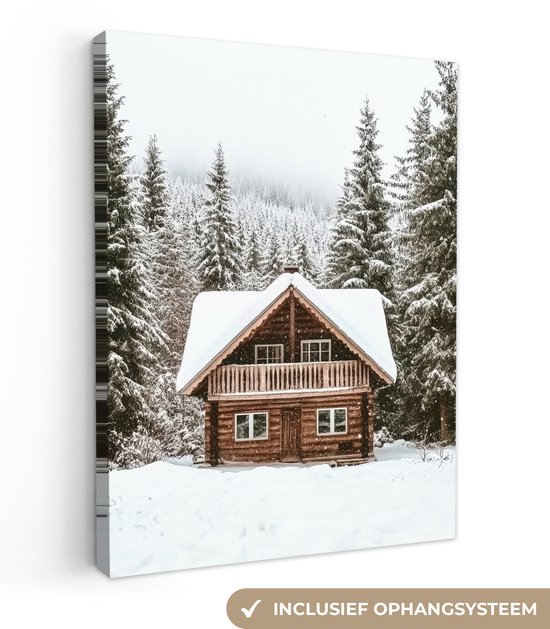 Canvas schilderij 60x80 cm - Wanddecoratie Huis - Bos - Winter - Natuur - Sneeuw - Muurdecoratie woonkamer - Slaapkamer decoratie - Kamer accessoires - Schilderijen op canvas