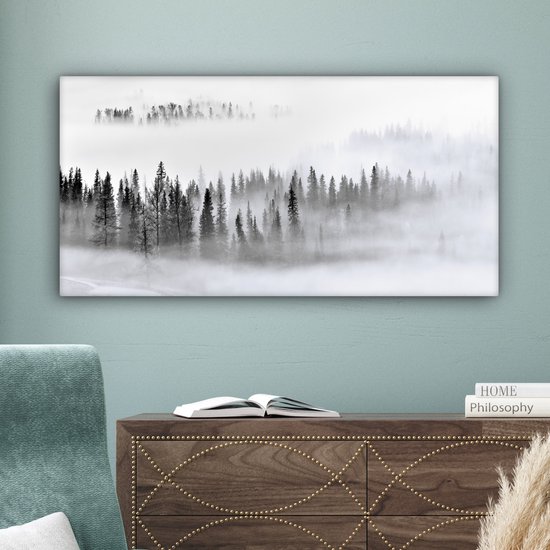 Tableau sur toile - Arbres - Brouillard - Forêt - Nature - Canvasdoek - 100x50 cm - Photo sur toile - Tableau nature