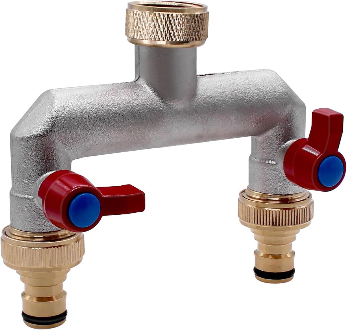Water distributor - 2-gang - 3/4 inch brass - 2-way distributor met 2 shut-off valves en 2 quick adaptors - EU standaard G 3/4 inch