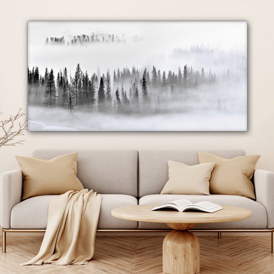 Peinture sur toile - Arbres - Brume - Forêt - Nature - Canvasdoek - 160 x 80 cm - Photo sur toile - Peinture de nature