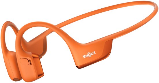 Oranje Shokz OpenRun Pro 2 koptelefoon, voorkant.