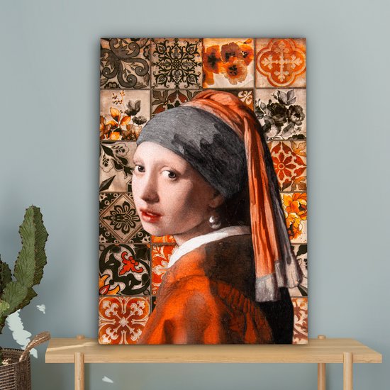 Canvas schilderij 40x60 cm - Wanddecoratie Meisje met de parel - Johannes Vermeer - Olieverf - Muurdecoratie woonkamer - Slaapkamer decoratie - Kamer accessoires - Schilderijen op canvas
