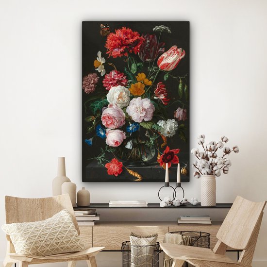 Nature morte avec des fleurs dans un vase en verre - Peinture de Jan Davidsz de Heem Toile 80x120 cm - Tirage photo sur toile (Décoration murale salon / chambre)