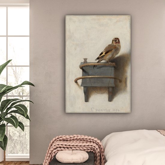 Canvas Schilderij - Het Puttertje - Oude Meester - 80x120 cm - Wanddecoratie - Hout Frame - Vogels - Woonkamer - Slaapkamer Decoratie - Accessoires