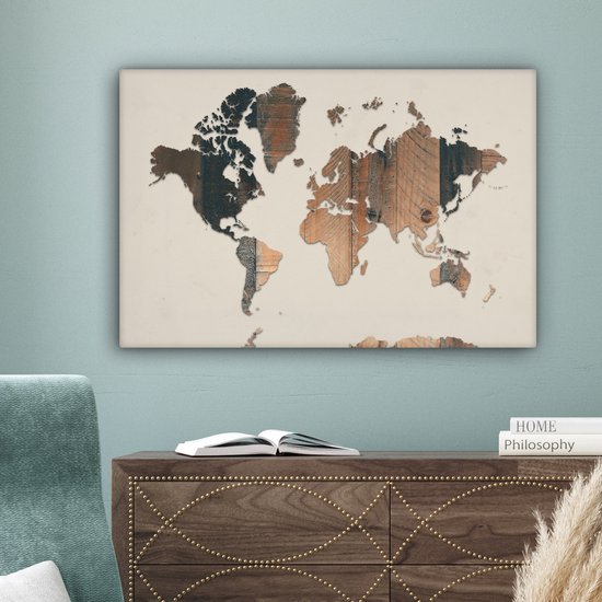 Wereldkaart avec motif de bois sur fond rose | Wereldkaart en bois 60x40 cm