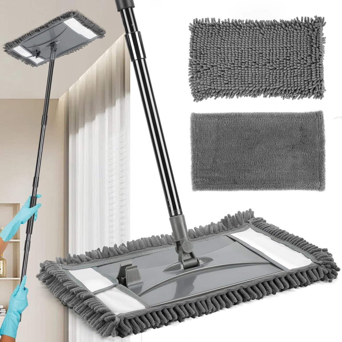 Multifunctionele wandreiniger met lange steel en herbruikbare microvezel pads