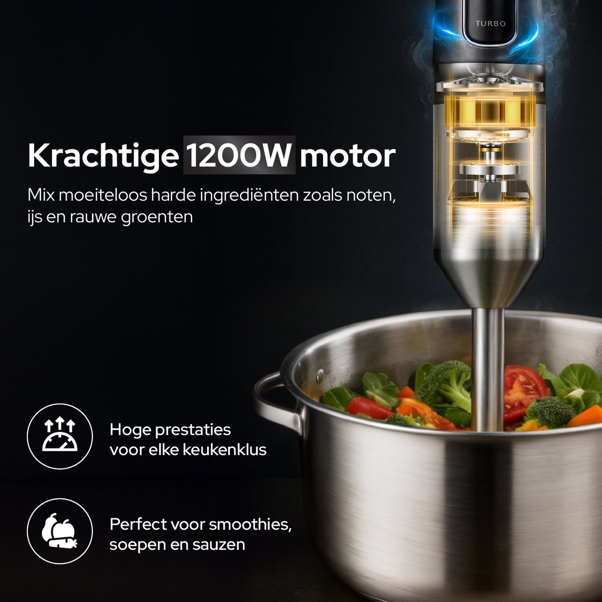SEPH Staafmixer 7-in-1 Set – 1200W Staafmixer met Mixerstaaf, Hakmolen, Melkopschuimer, Deegkneder, Garde, Kloppers & Maatbeker – foto 3