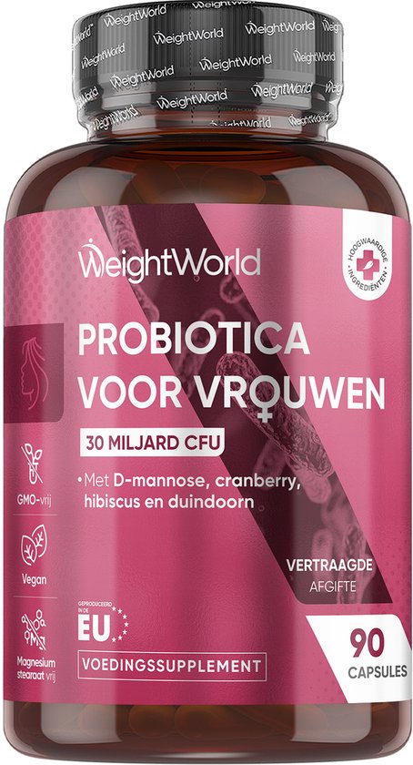 WeightWorld Probiotica voor Vrouwen - 5 bacteriestammen met 30 miljard KVE - Met D-mannose, cranberry, hibiscus en duindoorn - 90 vegan capsules