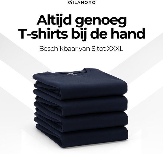 Milanoro - Lot de 4 T-shirts extra-longs en coton - Bleu marine - Col V- M
