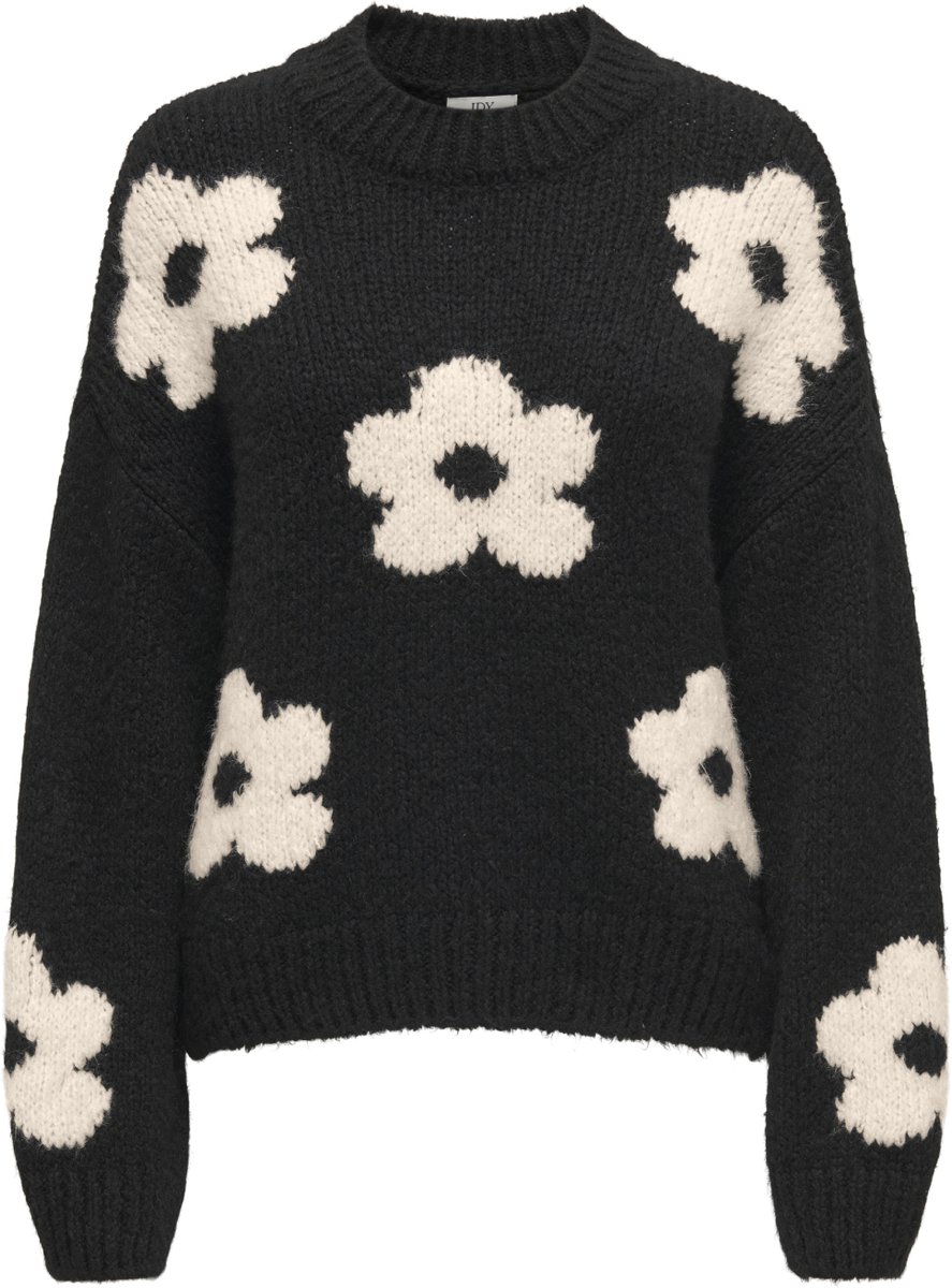 Jacqueline de Yong Trui Jdykilian Flower L/s Pullover Knt 15341564 Black/ecru Dames Maat - XS