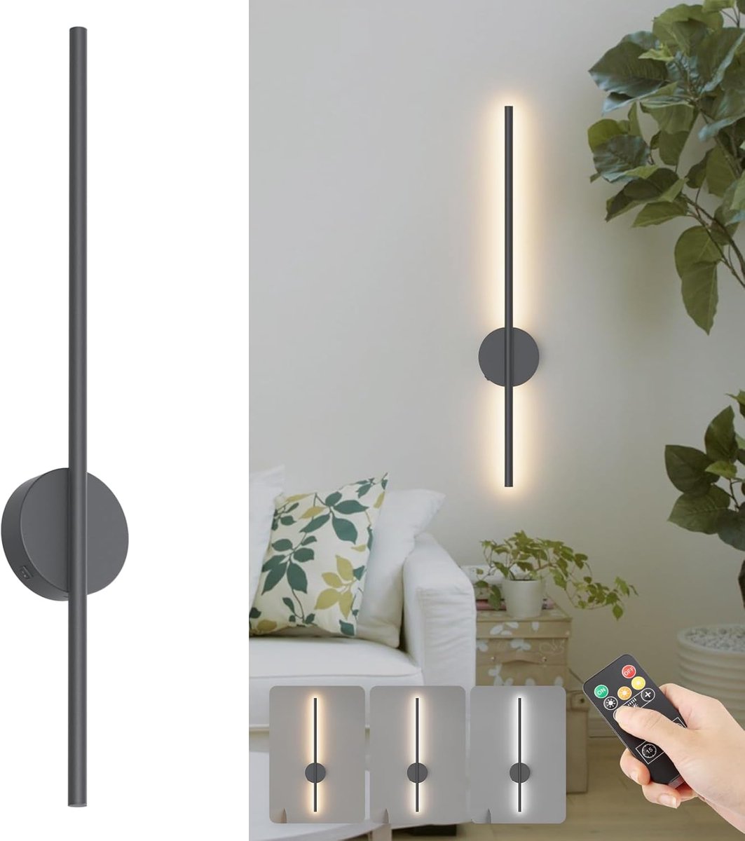 Draadloze wandlamp met afstandsbediening, 10.000 mAh, 80 cm, dimbaar, 360 graden draaibaar