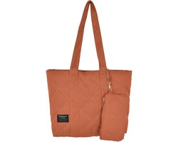 Grote shopper tas oranje dames - gewatteerd stof - ritssluiting - binnenzak - portemonnee - werk/school/winkelen/reizen - schoudertas