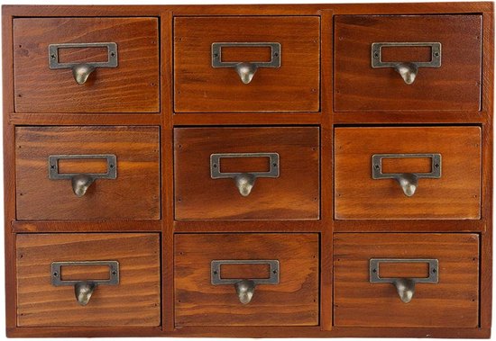 JHubers Goods - Organiseur de bureau Vintage en bois avec 9 tiroirs et armoire à pharmacie - Blauw - Boîte de rangement pour herbes - Meubles à Médecine