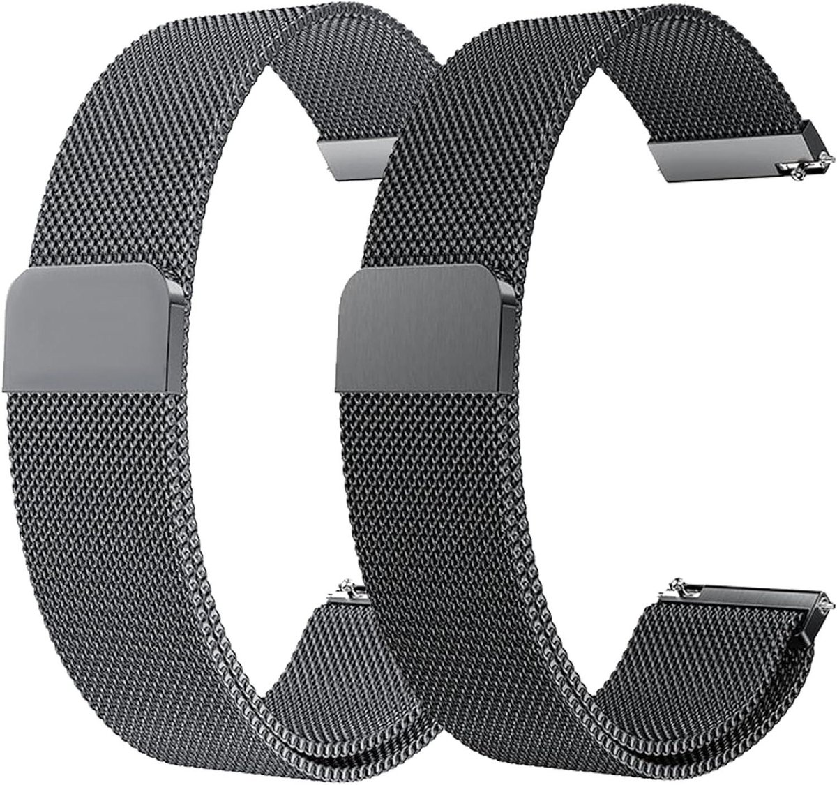 - Horlogebanden met snelsluiting voor smartwatches - zwart en donkergrijs - Set van 2 verstelbare horlogebanden van 20 mm - voor mannen en vrouwen - Polsbandjes van roestvrij staal voor 20 mm horloges - geen edelsteen