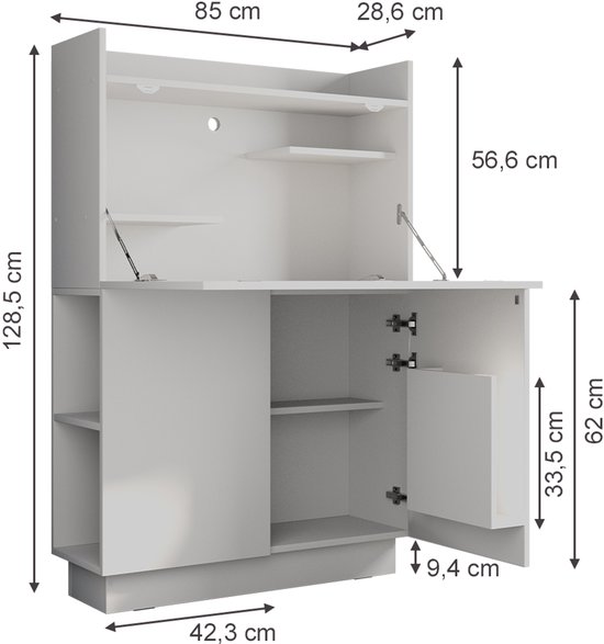 Vicco Bureau secrétaire Alena, Wit, 85 x 27 cm
