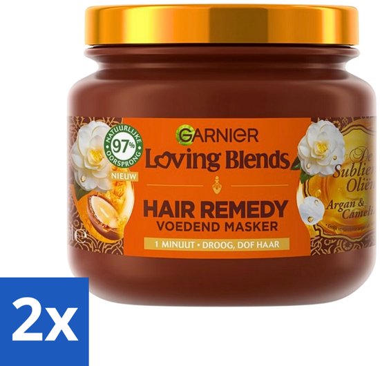 2 x Garnier - Loving Blends - Masque capillaire - Huile d'argan et de camélia - Cheveux Droog et ternes - 340 ml - Masque Cheveux - Huile d'argan - Huile de camélia - Cheveux Droog - Cheveux ternes