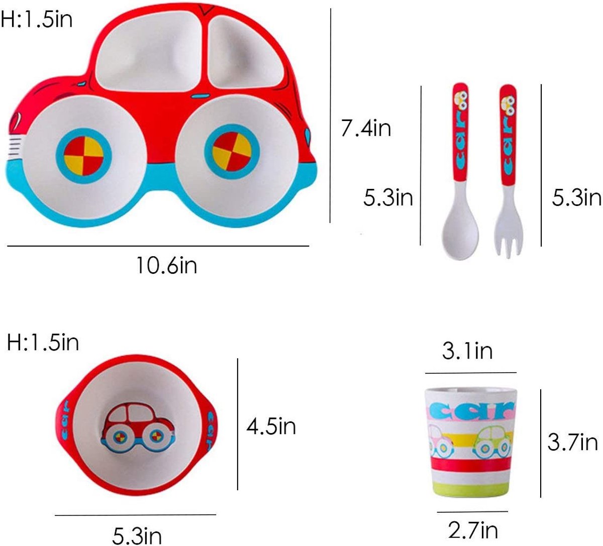 Image of 5-delige bamboe kinder-, peuterbestek-, autobestek- en komset, BPA-vrij