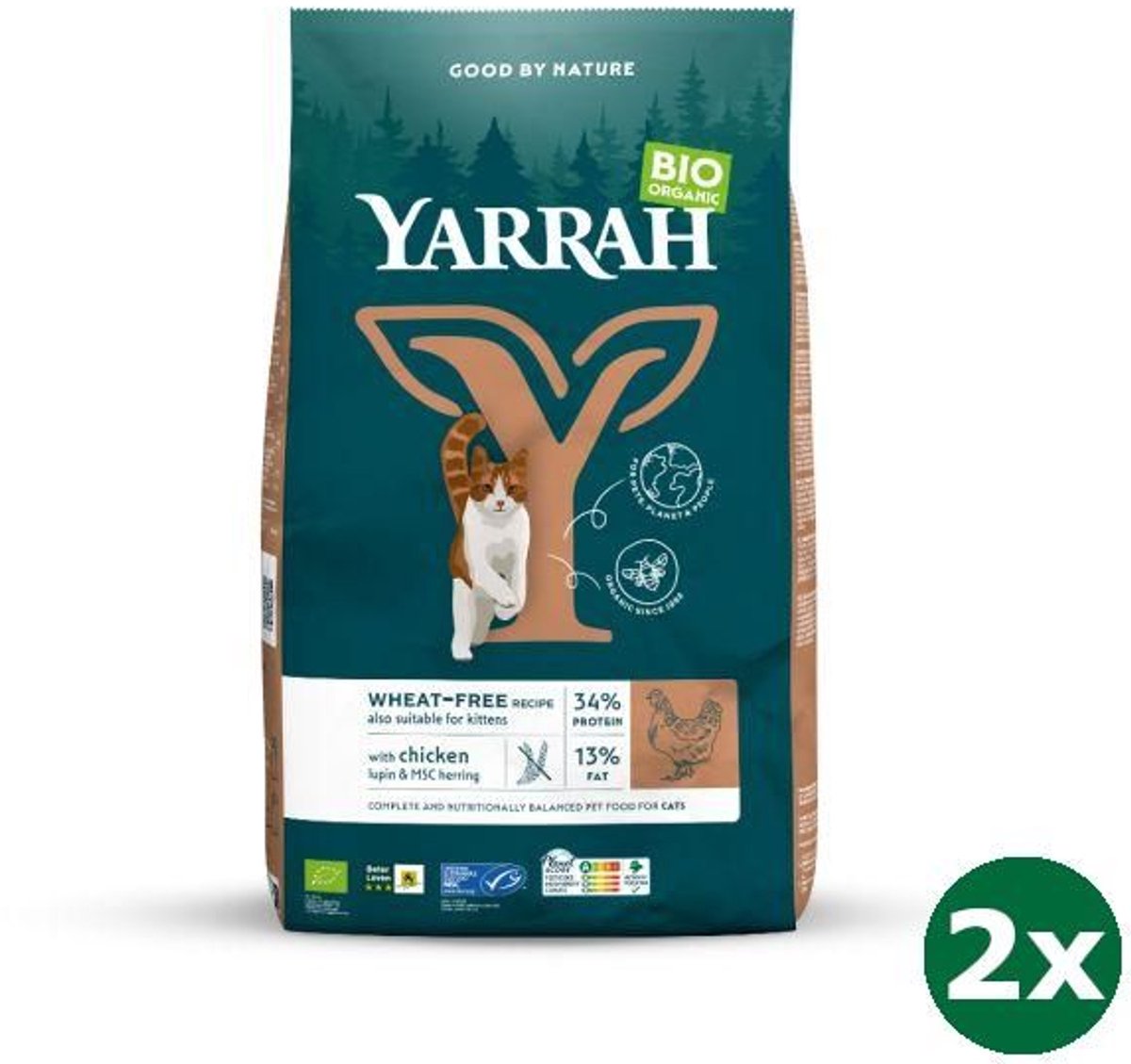 Yarrah Yarrah cat adult graanvrij kip / vis kattenvoer 2x 6 kg NL-BIO-01