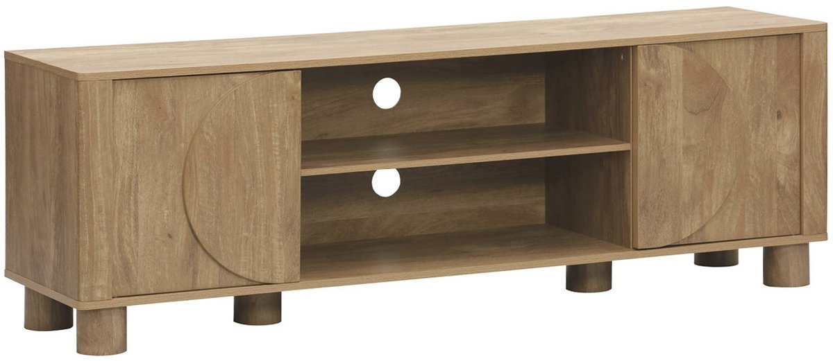 sweeek - Tv-meubel met houteffect 2 omkeerbare deuren l155cm - pondi