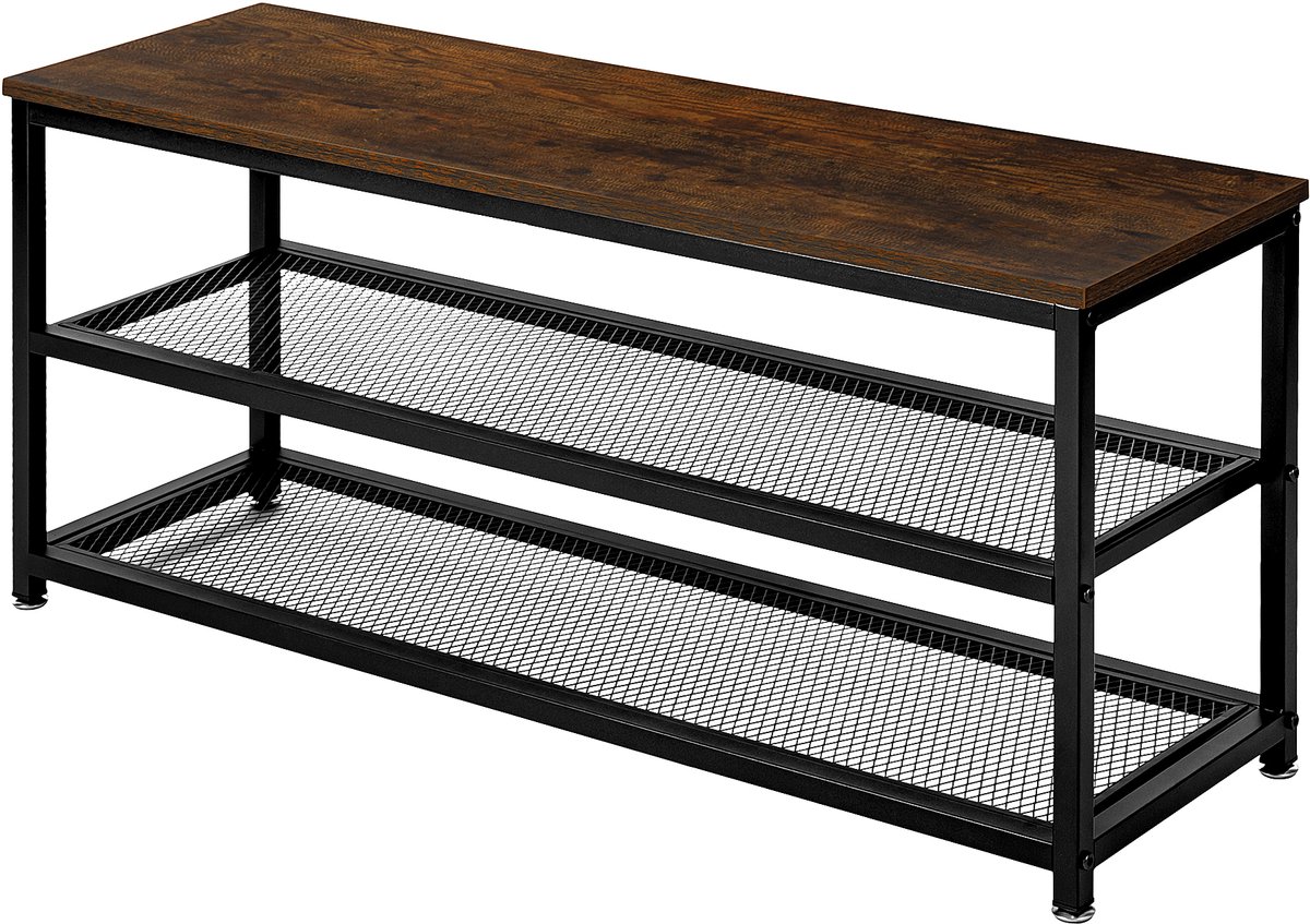 xDays Schoenenrek XL – Vintage Industrieel – Hout & Metaal – Stevig – 100x30x45 cm – Bruin/Zwart
