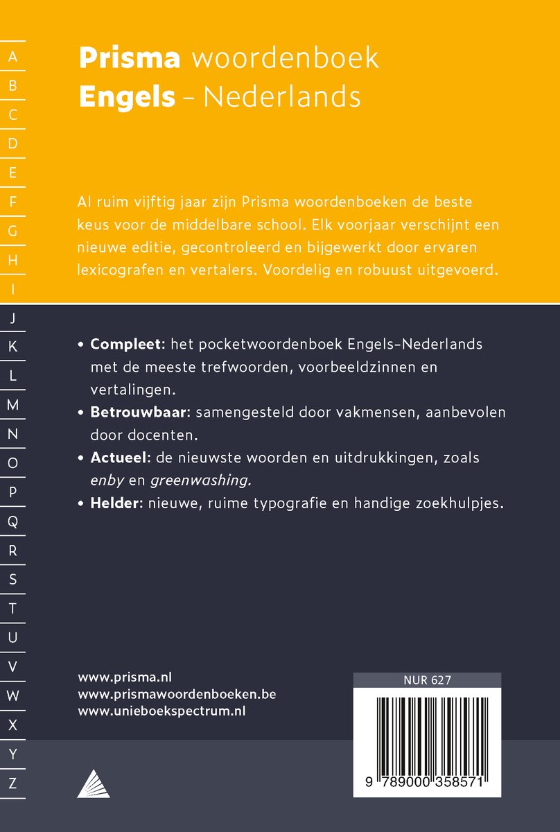 Prisma woordenboek Engels-Nederlands - back cover