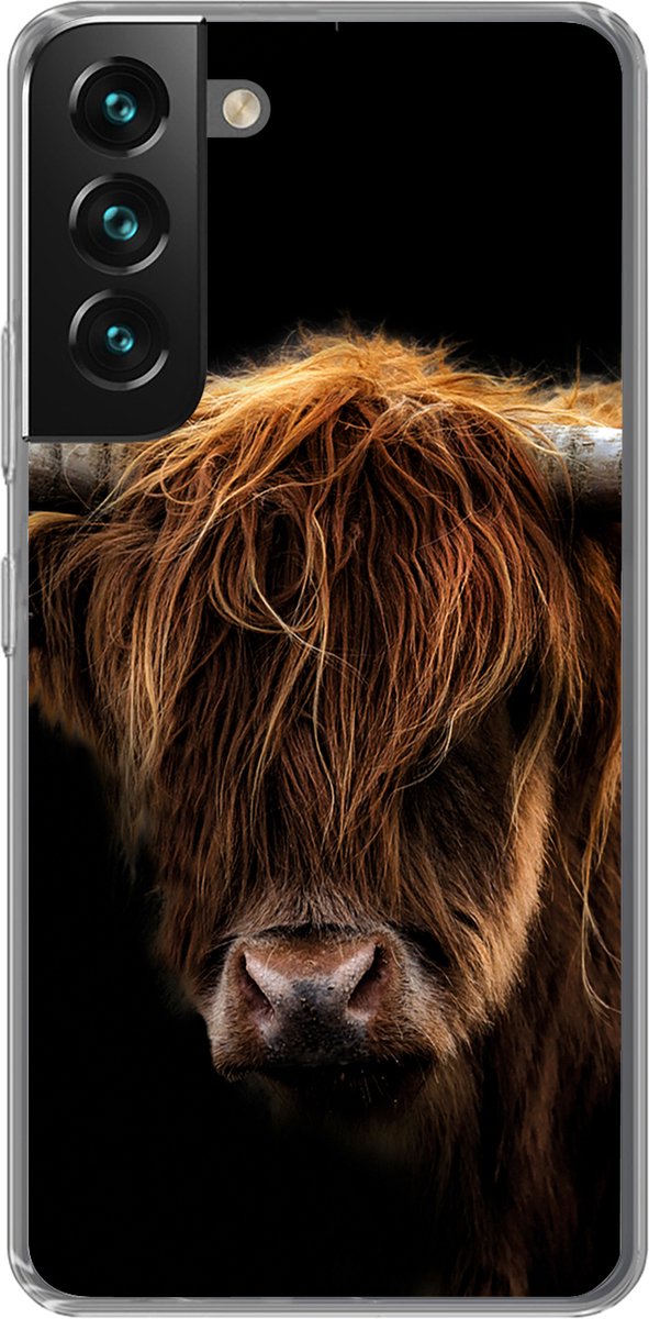 Telefoonhoesje Geschikt voor Samsung Galaxy S22 Plus hoesje - Schotse Hooglander - Horens - Zwart - Dieren - Natuur - Wild - Koe - Siliconen Telefoonhoesje Telefoonhoesje