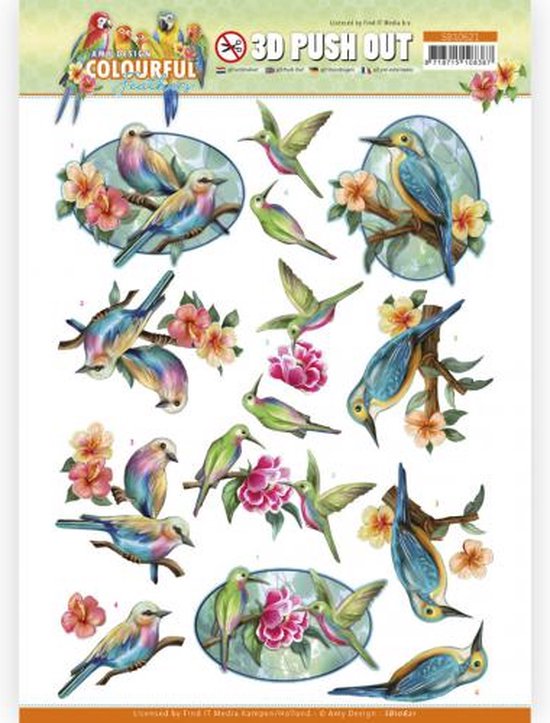 3D Push Out - Amy Design - Colourful Feathers - Hummingbird