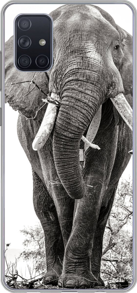 Telefoonhoesje Geschikt voor Samsung Galaxy A71 hoesje - Olifant - Portret - Dieren - Zwart wit - Siliconen Telefoonhoesje Telefoonhoesje