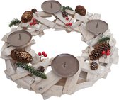 Cosmo Casa Adventskrans rond - Kerstdecoratie Tafelkrans - Hout Ø 40cm wit-grijs - Zonder kaarsen