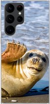Telefoonhoesje Geschikt voor Samsung Galaxy S22 Ultra hoesje - Zeehond - Grappig - Zwaaien - Kinderen - Jongens - Meisjes - Kindje - Siliconen Telefoonhoesje