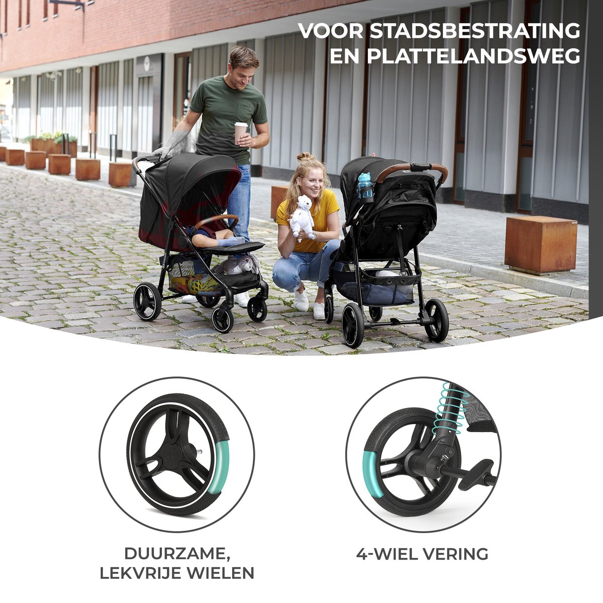 Kinderkraft GRANDE PLUS Kinderwagen – Lichtgewicht met Stalen Frame – Klik&Vouw Systeem – Grote Wielen – tot 22 kg – Grijs thumbnail 8