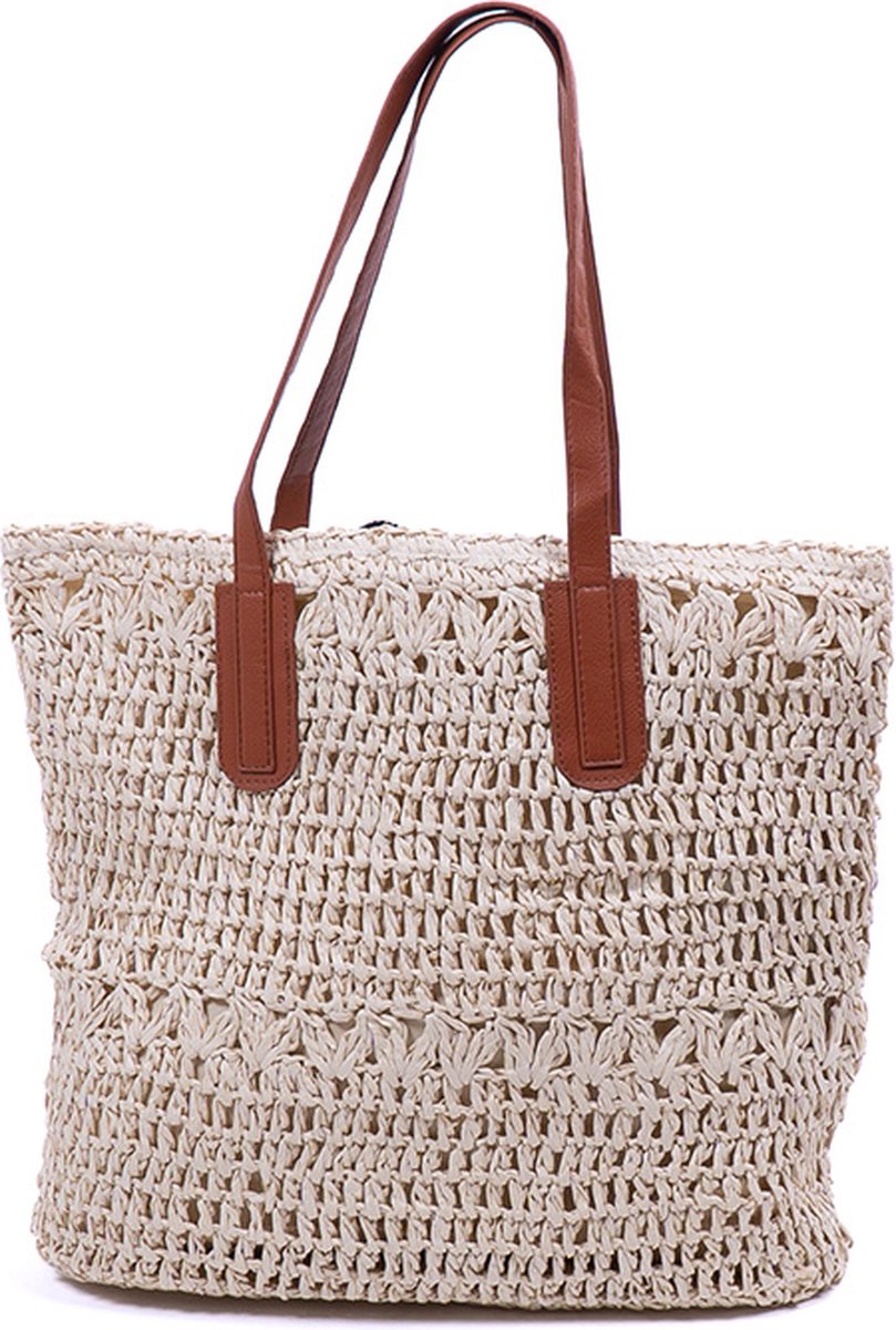 Monnq - strandtas met rits - rieten tas - strandtas riet - Tenza Natural