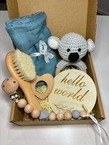 Playos® - Baby Giftset - Koala - Blauw - 6 delig - Kraamcadeau - Bijtring - Speenkoord - Babyshower - Geschenkset Baby - Baby Speelgoed - 0 Jaar - Geboortecadeau