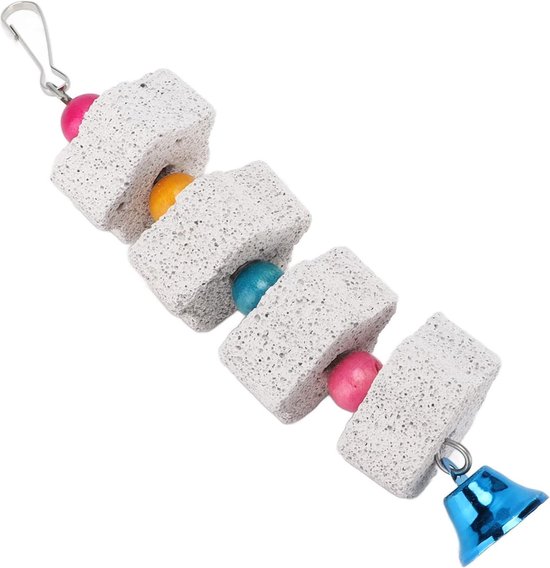 Jouet à mâcher pour oiseau, Jouets molaire en pierre minérale avec cloche, bec d'oiseau, pierre à aiguiser, Vogels de compagnie, balançoire pour cacatoès, perruche, perruche, calopsitte, inséparable