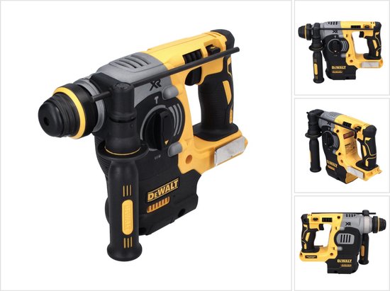 Collage van gele en zwarte DeWalt accuhamers met XR-aanduiding.