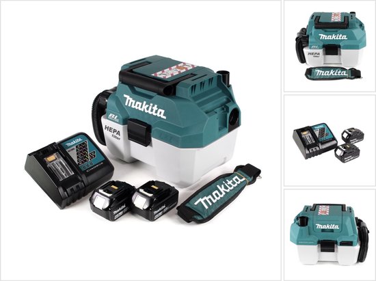 Makita DVC 750 LRGX3 accu stofzuiger nat- en droogzuiger 18 V draagbaar + 2x 6,0 Ah accu en lader - zonder accessoires