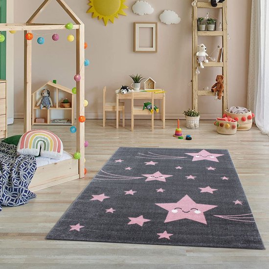 Flycarpets Kids vloerkleed - Roze Kinderkamer Sterretjes - 160x230 cm