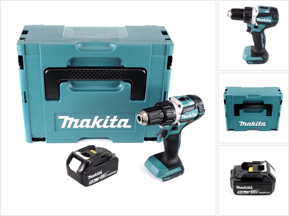 Makita DDF 484 T1J accuboormachine 18 V 54 Nm borstelloos + 1x oplaadbare accu 5.0 Ah + Makpac - zonder oplader