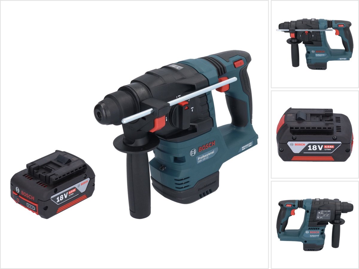 Bosch GBH 18V-22 Professional accu-boorhamer 18 V 1,9 J SDS Plus Brushless + 1x accu 4,0 Ah - zonder oplader