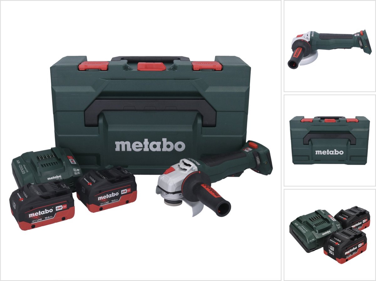 Metabo WPB 18 LT BL 11-125 Quick accu haakse slijper 18 V 125 mm borstelloos + 2x accu 10,0 Ah + oplader + metaBOX