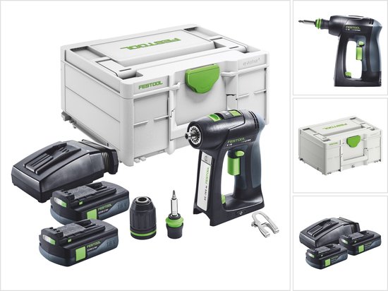 Festool C 18-Basic accuschroefboormachine 18 V 45 Nm borstelloos + 2x accu 3.0 Ah + lader + systainer