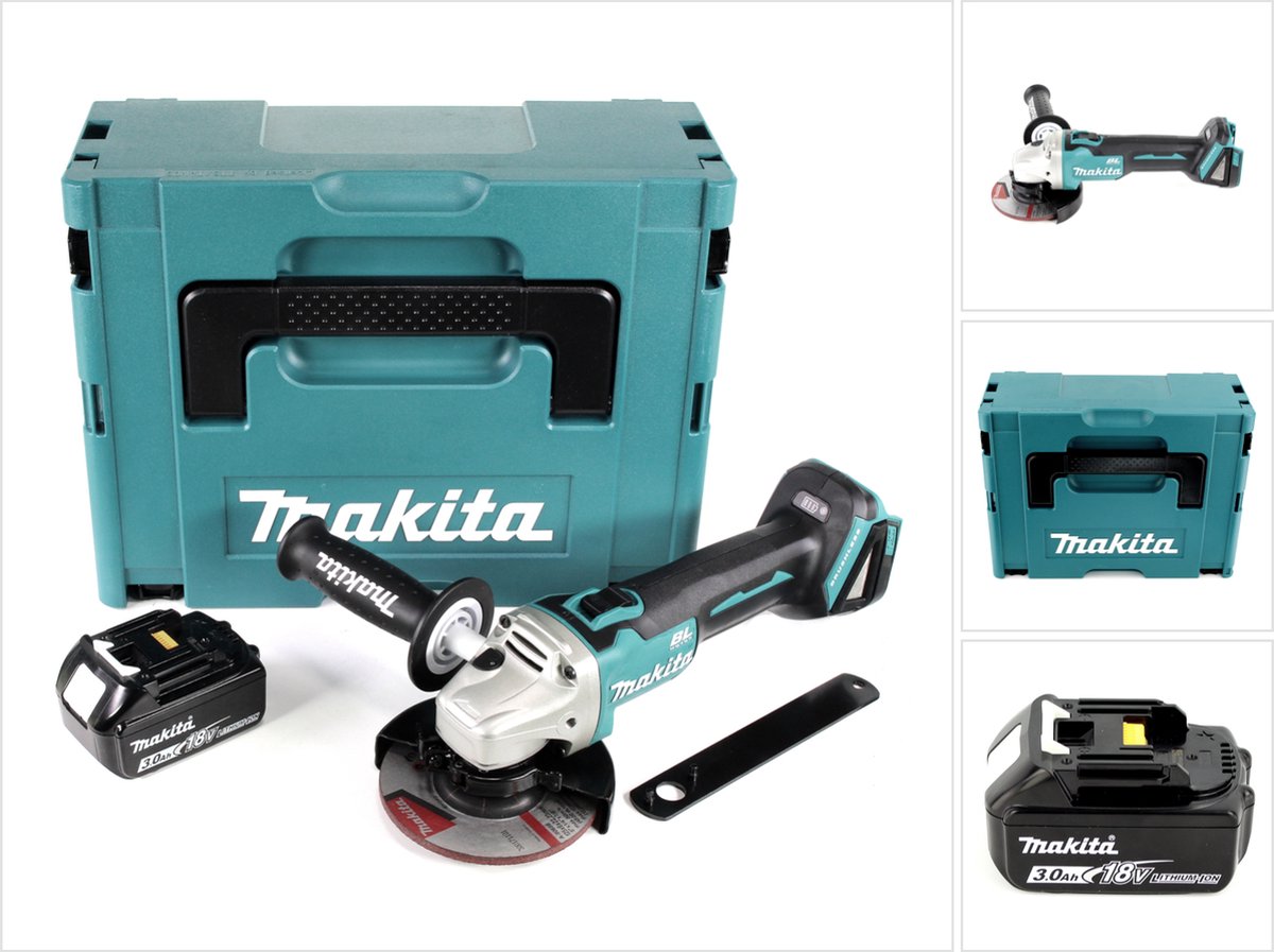 Makita DGA 504 F1J accu haakse slijper 18V 125mm borstelloos + 1x oplaadbare accu 3.0Ah + Makpac zonder lader