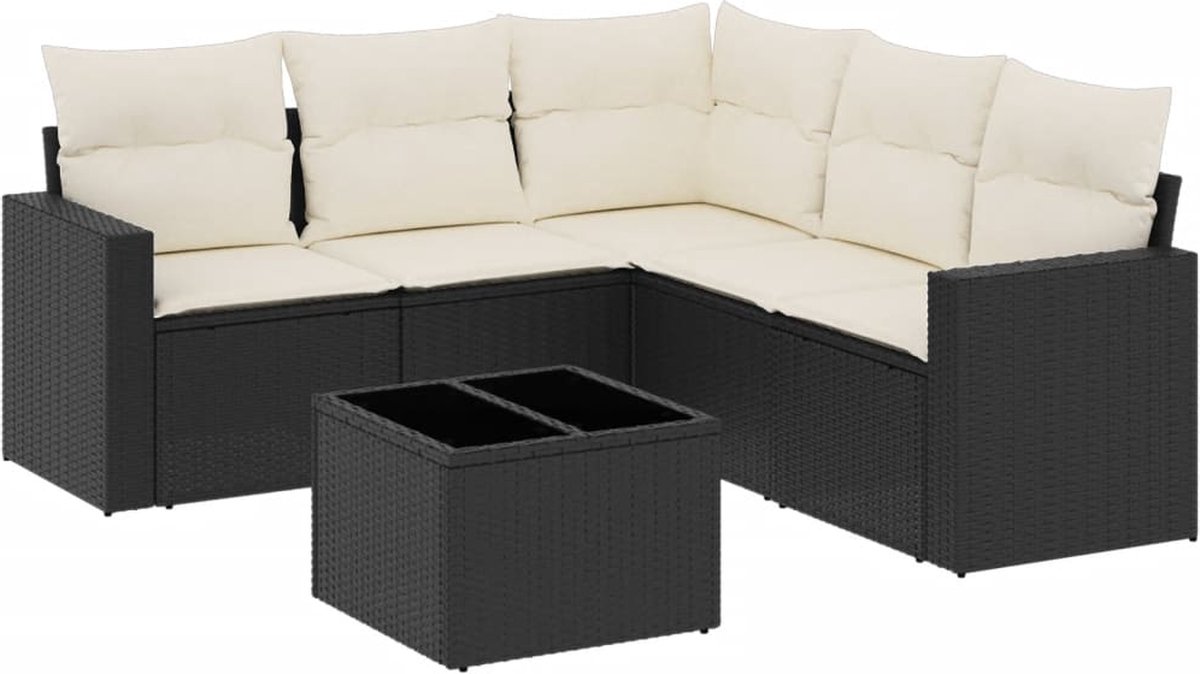vidaXL 6-delige - Loungeset - met - kussens - poly - rattan - zwart
