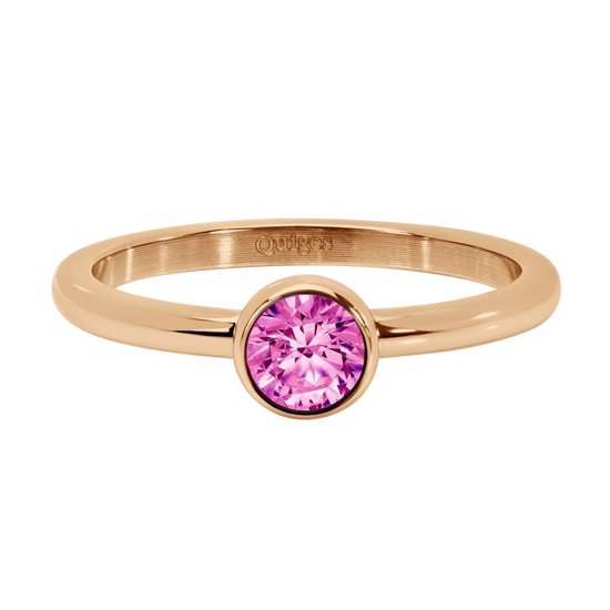 Quiges Stacking Ring Ladies - Rondelle - Acier Inoxydable Or Rose avec Zircone Rose - Taille 20 - Hauteur 2mm