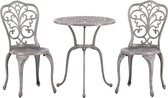 Nandin tuinmeubelset tafel, 2 stoelen zilverkleurig.